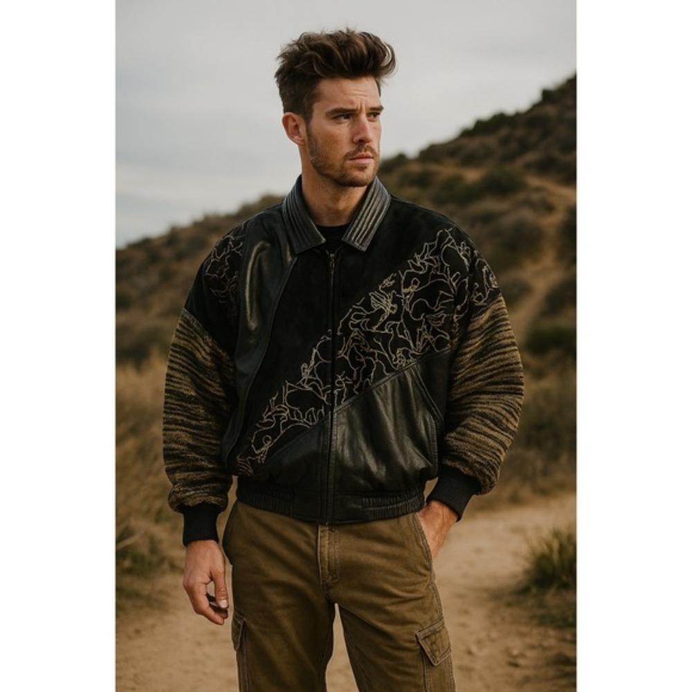 Augustina Carmel By The Sea Suede Leather Gold Jungle Animal Bomber Jacket Small